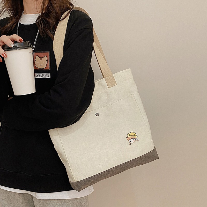 Daily carrying white women's canvas bag