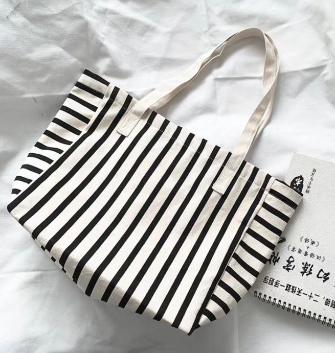 Striped printed cotton shopping bag