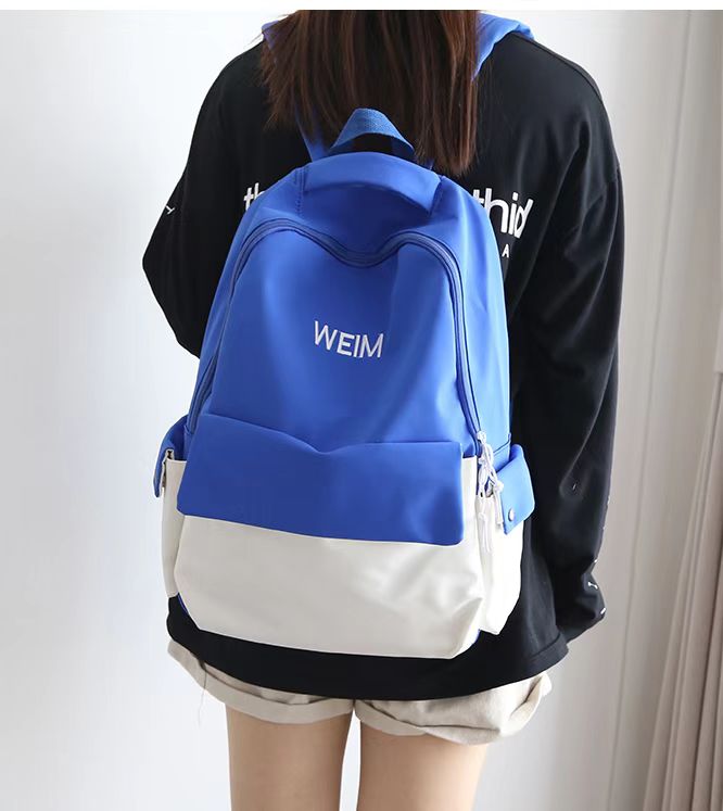 Blue personalized cotton backpack details