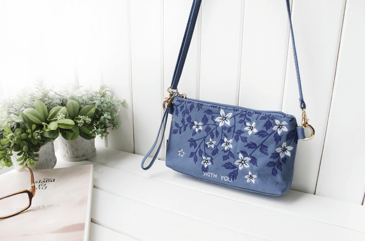 Blue canvas embroidered Satchel