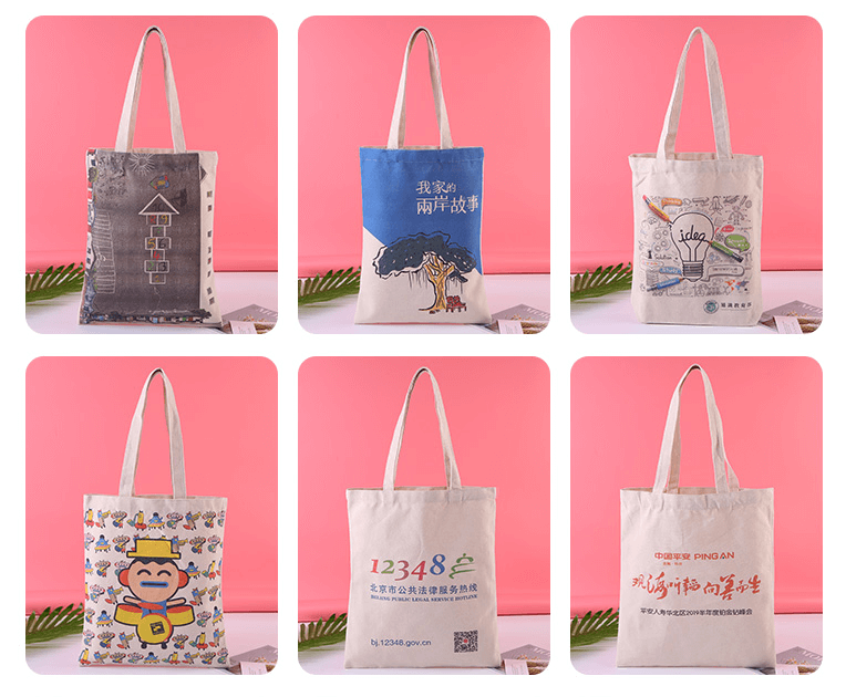 Display of finished printed canvas bag