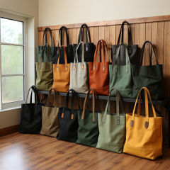 A variety of solid color canvas bags