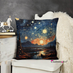 Custom Art Pure Cotton Cushion Cover Starry Sky Theme Decorative Pillow Case For Home Sofa or Bed