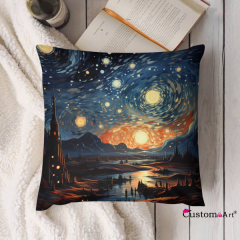 Custom Art Pure Cotton Cushion Cover Starry Sky Theme Decorative Pillow Case For Home Sofa or Bed