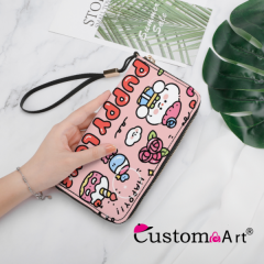 Monedero personalizado con dibujos animados para cachorros, bolso de mano antidesmagnetización para mujer, billetera portátil multifuncional con ranura para múltiples tarjetas