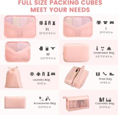 Wholesale waterproof 8-piece cube travel bag set for carry-on travel essentials