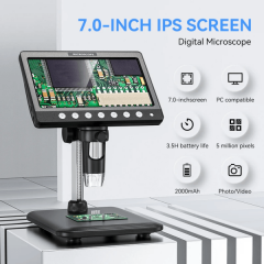 7 Inch IPS Digital Coin Microscope 5MP 50X-1200X Magnifier with Stand Soldering Video Microscope for Electronics Repair 8 LEDS