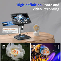 7 Inch IPS Digital Coin Microscope 5MP 50X-1200X Magnifier with Stand Soldering Video Microscope for Electronics Repair 8 LEDS