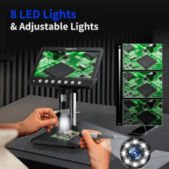 7 Inch IPS Digital Coin Microscope 5MP 50X-1200X Magnifier with Stand Soldering Video Microscope for Electronics Repair 8 LEDS