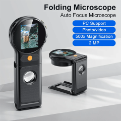 Autofocus 500X Foldable Digital Microscope with 8 leds 2MP Coin Video Microscopes Magnifying Glass 2 Inch for Electronics Repair