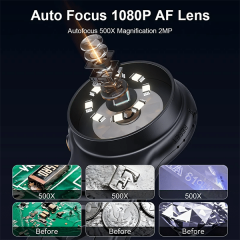 Autofocus 500X Foldable Digital Microscope with 8 leds 2MP Coin Video Microscopes Magnifying Glass 2 Inch for Electronics Repair