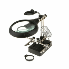 3 Hand Soldering Iron Stand Welding Tool With Magnifying Glass Illuminated LED Alligator Clip Holder Clamp Helping Repair