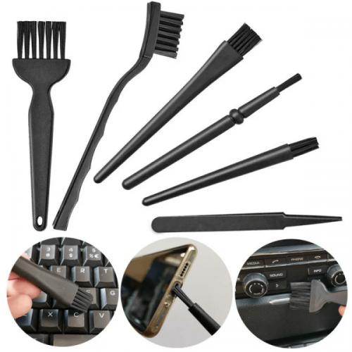 6 in 1 Black Keyboard Cleaning Brush Kit Small Computer Dust Brush Cleaner Anti Static Brush For Electronics Set For Laptop USB Household Cleaning Tool