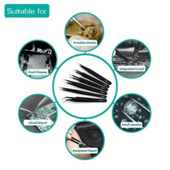 6 Pieces Anti-static Tweezer ESD Tweezer Stainless Steel ESD Safe tweezers Repair Tools Set Maintenance Tool Industrial Precision Curved Straight Tweezers