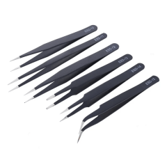 6 Pieces Anti-static Tweezer ESD Tweezer Stainless Steel ESD Safe tweezers Repair Tools Set Maintenance Tool Industrial Precision Curved Straight Tweezers