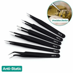 6 Pieces Anti-static Tweezer ESD Tweezer Stainless Steel ESD Safe tweezers Repair Tools Set Maintenance Tool Industrial Precision Curved Straight Tweezers
