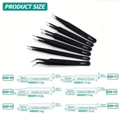 6 Pieces Anti-static Tweezer ESD Tweezer Stainless Steel ESD Safe tweezers Repair Tools Set Maintenance Tool Industrial Precision Curved Straight Tweezers