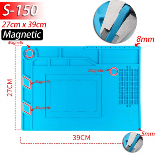 S-150 39x27cm Magnetic Silicone Soldering Mat Anti-Static ESD Heat Resistant Mat 500℃ Magnetic Electronics Repair Mat For Phone Laptop Watch Repair Magnetic Screw Pad