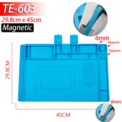 TE-603 45x29.8cm Magnetic Silicone Soldering Mat Anti-Static ESD Heat Resistant Mat 500℃ Magnetic Electronics Repair Mat For Phone Laptop Watch Repair Magnetic Screw Pad