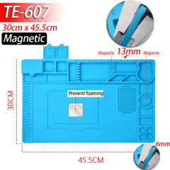 TE-607 45.5x30cm Magnetic Silicone Soldering Mat Anti-Static ESD Heat Resistant Mat 500℃ Magnetic Electronics Repair Mat For Phone Laptop Watch Repair Magnetic Screw Pad