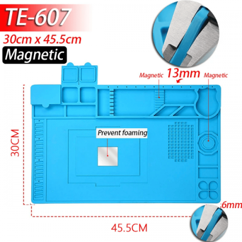 TE-607 45.5x30cm Magnetic Silicone Soldering Mat Anti-Static ESD Heat Resistant Mat 500℃ Magnetic Electronics Repair Mat For Phone Laptop Watch Repair Magnetic Screw Pad