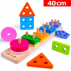 Wooden Educational Toys Best Birthday Gifts for 1 2 3+ Years Boy Girl Toddler Preschool Shape Sortor Montessori Developmental Color Recognition Blocks Sorting Stacking Preschool Toys Non-Toxic (16IN)