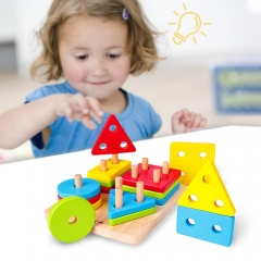 rolimate Wooden Educational Preschool Toddler Toy for 1 2 3 4+ Years Old Boy Girl Shape Sorter Sorting Stacking Montessori Developmental Chunky Learning Sensory Toy Wooden Puzzle Best Birthday Gift