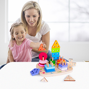 Geometric Shape Column Puzzle Wooden Toys Baby Imagination Educational Toy FB 