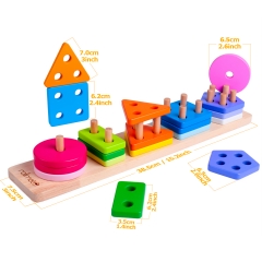Wooden Educational Toys Best Birthday Gifts for 1 2 3+ Years Boy Girl Toddler Preschool Shape Sortor Montessori Developmental Color Recognition Blocks Sorting Stacking Preschool Toys Non-Toxic (16IN)