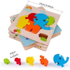 Rolimate Wooden Jigsaw Puzzles for 2 3 4+ Years Old Boys Girls Toddlers, Early Educational Preschool Montessori Toys 5 Animals Pack for Birthday Gift, Learnig Toy Fine Motor Color Shape Recognition