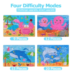 rolimate 4 in 1 Jigsaw Puzzles for Kids 56-Piece Puzzles Best Gift for 3 4 5 Year Old Boys and Girls-Crab Octopus Whale Dolphin Preschool Puzzles for Toddler with Metal Puzzle Box