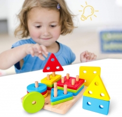 rolimate Toddler Toys for 1 2 3 4 Year Old Boys Girls Wooden Educational Toys Shape Color Geometric Board Block Sorting & Stacking Parent-Child Interaction Preschool Toys