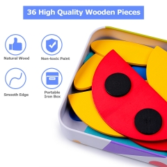 Wooden Pattern Blocks Animals Jigsaw Shape Puzzle Sorting Stacking Games Montessori Brain Teaser STEM Educational Toys Birthday Gift for Toddlers Kids Age 3+ Years Old (38 Shape & 50 Pattern Cards)