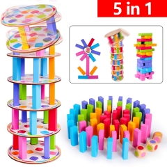 rolimate Wood Stacking Game Wobbly Tower Pisa Tower Building Blocks Game Dominoes 4 in1 Montessori Learning Toys Family Game Christmas Games for Kids and Adults with Storage Bag