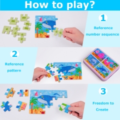 rolimate 4 in 1 Jigsaw Puzzles for Kids 56-Piece Puzzles Best Gift for 3 4 5 Year Old Boys and Girls-Crab Octopus Whale Dolphin Preschool Puzzles for Toddler with Metal Puzzle Box