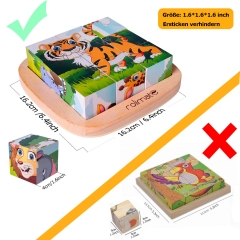Rolimate Wooden Block Puzzle Cube Puzzle 6 in 1 Pegged Puzzle Educational Preschool Montessori Jigsaw Puzzle- Lion Zebra Elephant Rhinoceros Tiger Giraffe, Gifts for 3 4 5+ Years Boy Girl Toddler Kids
