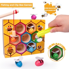 rolimate Toddler Fine Motor Skill Toy Magnet Game, Montessori Educational Wooden Toy, Clamp Bee & Beads to Hive Matching Game, Color Recognition Preschool Learning Toy, Gift for 3 4 5+ Years Boy Girl