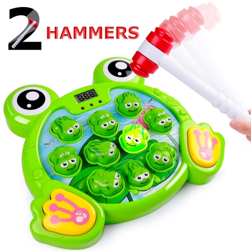 rolimate Interactive Whack A Frog Game, Durable Pounding Hammering Toy Early Developmental Learning Toy for 2, 3, 4, 5, 6, 7, 8 Year Old Boys Girls, Fine Motor Best Birthday Gift (2 Hammers Included)