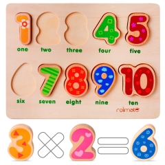 rolimate Jigsaw Puzzle Learning Preschool Toy Wooden Educational Montessori Games Best Birthday for 1 2 3+ Years Boy Girl Toddler, 10 Geometric Blocks Sorting Stacking Toys Parent-Child Interaction