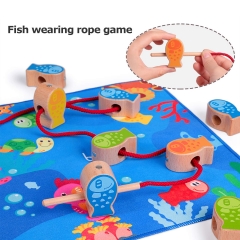 rolimate Wooden Magnetic Fishing Game 4 in 1 Montessori Stacking Game and Beaded Sorter Toys Fine Motor Skill Toy Birthday for 1 2 3+ Years Old Boy Girl Baby Toddler Early Educational Toys