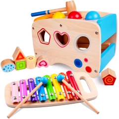 rolimate Hammering Pounding Toys Wooden Educational Toy Xylophone Shape Sorter, Birthday Gift for 1 2 3+ Years Boy Girl Baby Toddler Kids Developmental Montessori Learning Block Ball Toy Fine Motor