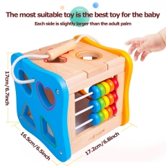 Wooden Activity Cube Best Birthday Christmas Gifts for Kids 1 Year + Boy Girl Toddler Baby Activity Play Centers Shape Sorter Toy for Toddlers Developmental Educational Toy Babys First Christmas