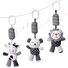 rolimate Baby Toy Cartoon Animal Stuffed Hanging Rattle Toys, Baby Bed Crib Car Seat Travel Stroller Soft Plush Toys with Wind Chimes, Best Birthday Gift for Newborn 0-18 Month (Lion, Cow & Panda)