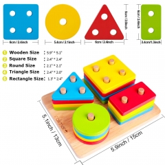 rolimate Toddler Toys for 1 2 3 4 Year Old Boys Girls Wooden Educational Toys Shape Color Geometric Board Block Sorting & Stacking Parent-Child Interaction Preschool Toys