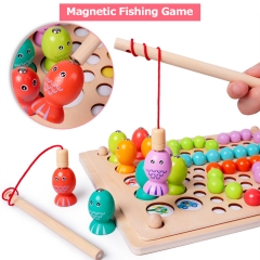 rolimate Wooden Magnetic Fishing Game Clip Beads Puzzle Board Game Christmas New Year Gift for 3 4 5 Year Old Boy Girl Montessori Toys for Kids Educational Toys Matching Game Fishing Memory Toy