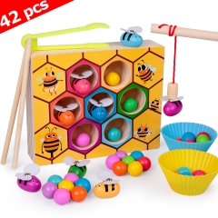 rolimate Toddler Fine Motor Skill Toy Magnet Game, Montessori Educational Wooden Toy, Clamp Bee & Beads to Hive Matching Game, Color Recognition Preschool Learning Toy, Gift for 3 4 5+ Years Boy Girl