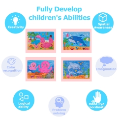 rolimate 4 in 1 Jigsaw Puzzles for Kids 56-Piece Puzzles Best Gift for 3 4 5 Year Old Boys and Girls-Crab Octopus Whale Dolphin Preschool Puzzles for Toddler with Metal Puzzle Box