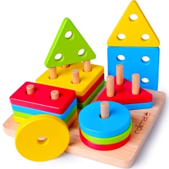 rolimate Wooden Educational Preschool Toddler Toy for 1 2 3 4+ Years Old Boy Girl Shape Sorter Sorting Stacking Montessori Developmental Chunky Learning Sensory Toy Wooden Puzzle Best Birthday Gift