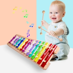 Xylophone 15 Keys Wooden Xylophone for Kids Glockenspiel Xylophone Toy Musical Instruments Preschool Learning Montesssori Toy, Child Safe Mallets, 1 2 3+ Years boy girl toddler Birthday Holiday Gift