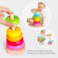 Wooden Ring Stacking Toy for Kids Best Birthday Christmas Gifts for 1 2 3 4 Year Old Boy Girl Toddler Toys Rainbow Tower Wooden Stacking Toy Rainbow Stacker for Baby and Toddlers 18M +(8x3 INCH)